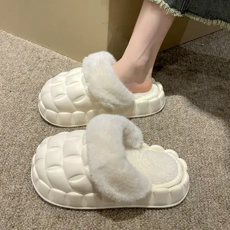 防水棉拖鞋女秋冬新款室内家居厚底保暖可拆卸家用拖鞋女冬天外穿商品大图
