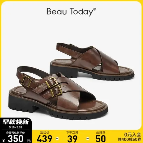 BeauToday罗马凉鞋2023新款春夏女平底交叉复古设计感小众凉鞋图片