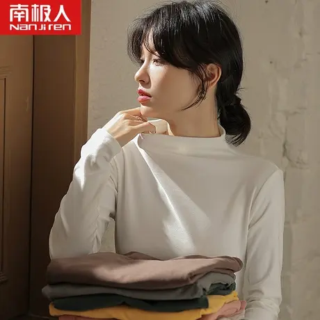 半高领打底衫女秋冬内搭春秋款黑白色双面德绒长袖加绒保暖上衣商品大图