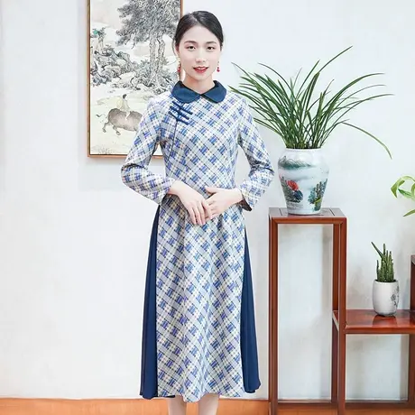 筠雅奥黛旗袍中国风改良版连衣裙2022年春季新款时尚高档中式女装图片