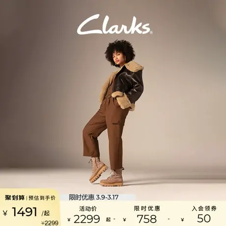 Clarks其乐奥莉系列女鞋冬季新款马丁靴工装高帮鞋复古英伦牛皮图片