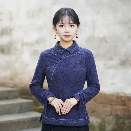 筠雅唐装棉服女中国风旗袍棉袄加厚保暖盘扣复古茶服女中式外套商品大图