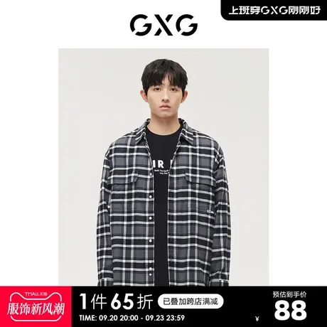 GXG奥莱 【斯文系列】秋季商场同款休闲黑白格纹长袖衬衫商品大图
