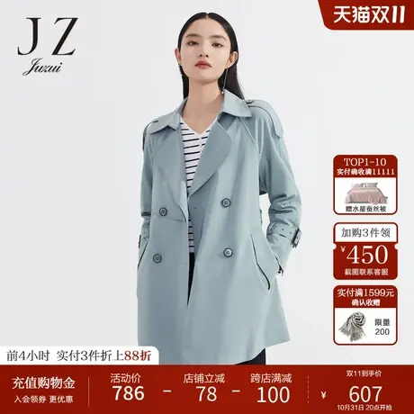 JZ玖姿通勤休闲收腰风衣女装2022秋季新款时尚翻领显瘦双排扣外套商品大图