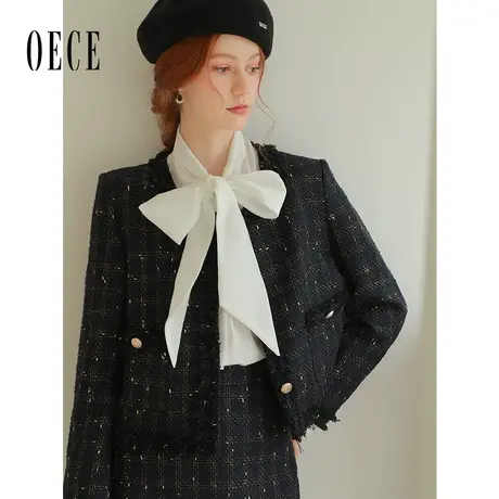 【9.20上新】Oece复古小香风外套女2023秋冬季新款女装气质短外套商品大图