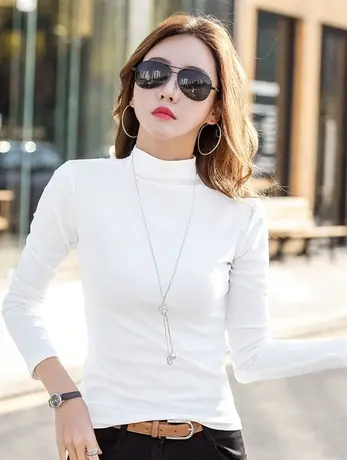 半高领莫代尔打底衫女春秋冬长袖内搭洋气薄款黑白色上衣2023新款图片