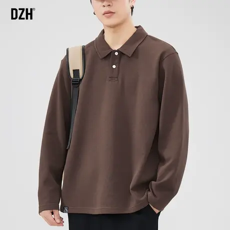 男士翻领polo衫男长袖上衣春秋季宽松男装2023新款潮牌痞帅打底衫商品大图