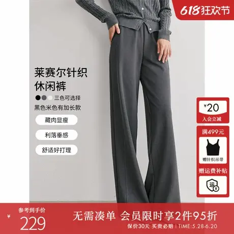 衣香丽影衣香丽影灰色天丝针织休闲裤女2025年春装新款直筒阔腿裤商品大图