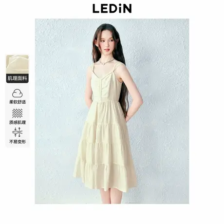 乐町少女感蝴蝶结吊带长裙夏季新款重工大裙摆V领收腰连衣裙图片