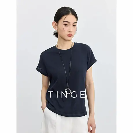 TINGE贴己宽松飞袖oversize简约棉麻短袖t恤女25年春夏新款上衣图片