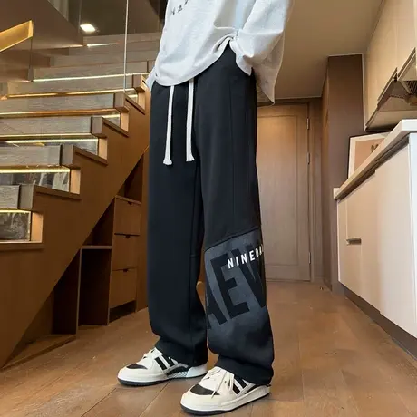 裤子男春秋季新款宽松直筒裤oversize港风大码美式休闲运动拖地裤商品大图