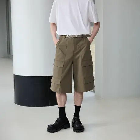 Lilbetter复古工装风宽松七分裤2025夏直筒解构分割多口袋短裤男图片