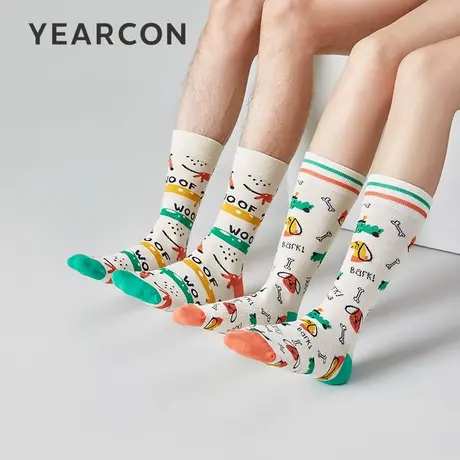 YEARCON/意尔康情侣袜长筒袜吸汗3双礼盒装男女袜运动休闲卡通袜图片