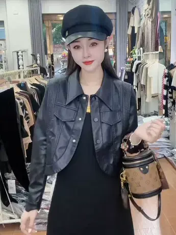 短款皮衣外套女秋季2023新款宽松显瘦设计感小个子休闲夹克上衣潮商品大图