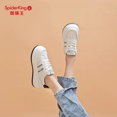 蜘蛛王厚底板鞋女2025新款春秋系带真皮增高小白鞋通勤百搭休闲鞋商品大图