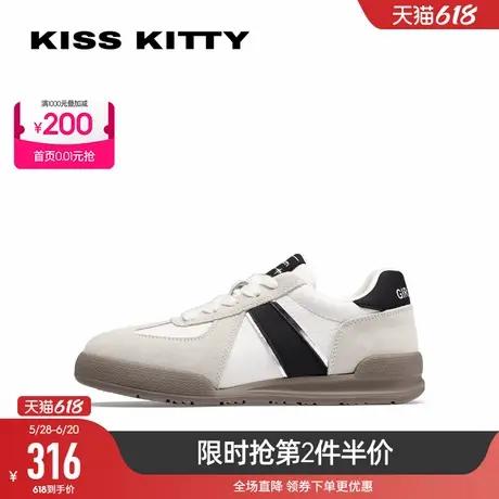 KISSKITTY春夏新款复古德训鞋软底慢跑鞋圆头系带运动休闲鞋商品大图