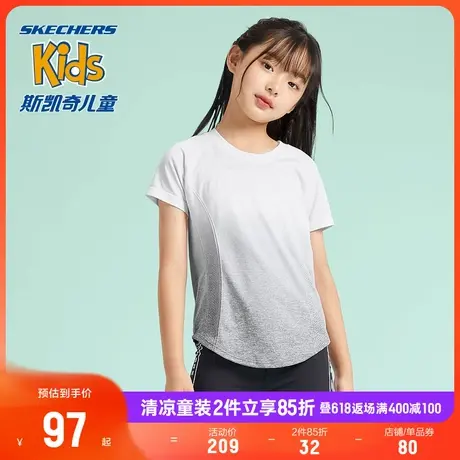 Skechers斯凯奇童装女童针织圆领短袖舒适透气儿童运动休闲T恤商品大图