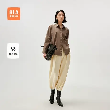 【纯棉】HLA/海澜之家宽松长袖衬衫秋新商务休闲翻领衬衣外套女装商品大图
