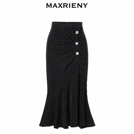 【奥莱】MAXRIENY浪漫复古赫本风波点鱼尾裙包臀半身裙图片