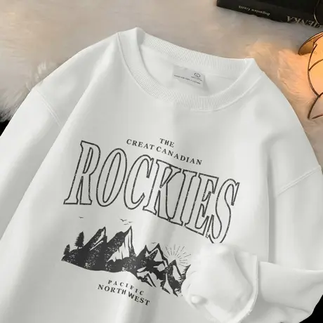 320g重磅白色卫衣男秋冬款加绒加厚圆领无帽长袖t恤潮牌潮流百搭商品大图