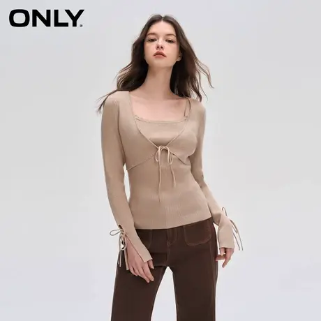 【ONLY奥莱】秋季时尚通勤修身开叉假两件长袖针织衫女商品大图