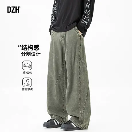 男生军绿色纯棉裤子男款美式宽松2025新款休闲裤复古百搭长裤潮牌商品大图