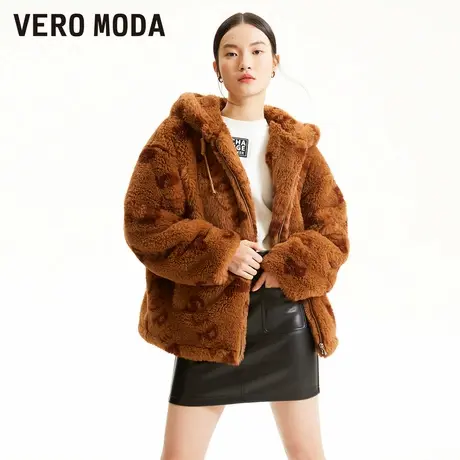 Vero Moda奥莱外套女春秋新款毛毛宽松连帽字母休闲保暖绒感大衣图片