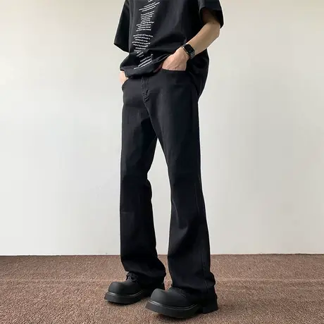 大码美式微喇牛仔裤男秋季新款水洗休闲长裤ins港风纯色男装裤子图片