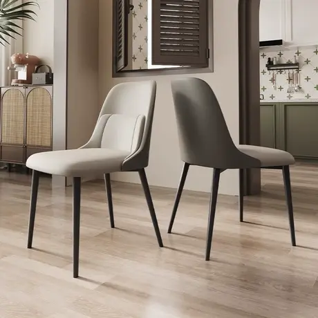 顾家家居实木皮坐垫餐椅高级靠背现代简约餐厅五金腿椅子 PT8030Y商品大图