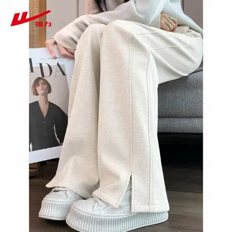 ZH回力阔腿裤女秋冬2025新款垂感小个子毛呢裤米白窄版直筒裤子商品大图
