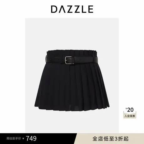 DAZZLE 地素奥莱裙夏季黑色绵羊毛混纺百褶裤裙短裙图片