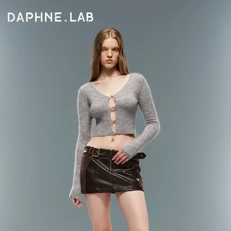 DAPHNE LAB马海毛镂空针织开衫灰色毛衣开衫外套女图片