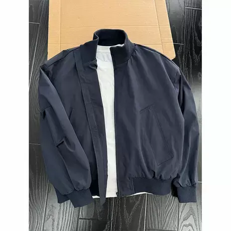 藏蓝色美式飞行夹克男秋季高级感工装棒球服潮牌cleanfit立领外套商品大图
