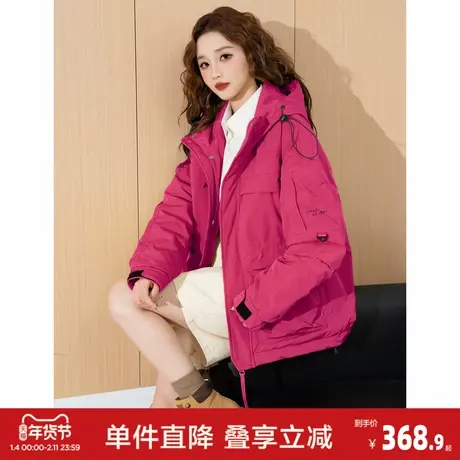 唐狮2026女秋冬季加厚棉衣连帽开衫外套时尚工装户外保暖外套宽松图片