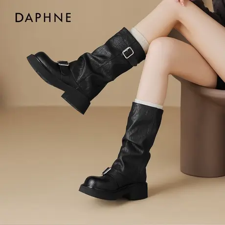 达芙妮中筒靴女2026新款秋季厚底马丁靴子堆堆靴西部骑士裤管短靴图片