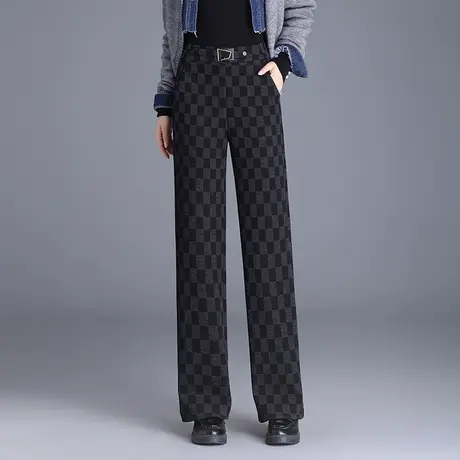 洋气棋盘格阔腿裤女秋冬羊毛呢直筒裤2023新款高腰垂感显瘦休闲裤商品大图