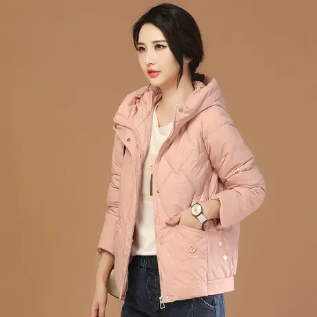 韩潮袭人连帽粉色棉衣棉服女2023冬新款时尚休闲显瘦加厚棉袄外套图片