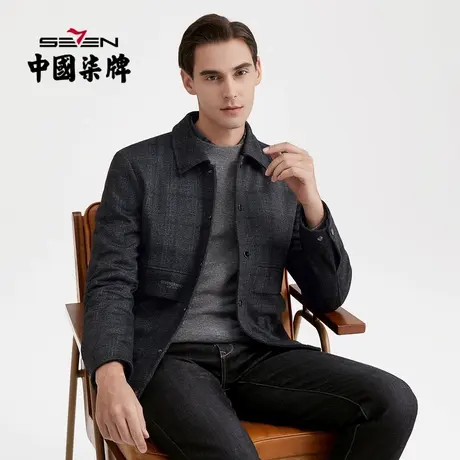 柒牌棉服男2021新品冬装时尚潮流青年印花格纹翻领休闲棉衣厚外套图片