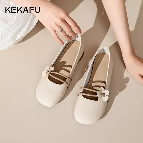 珂卡芙奶奶鞋2023新款秋季仙女鞋温柔单鞋低跟软底女鞋软皮豆豆鞋图片