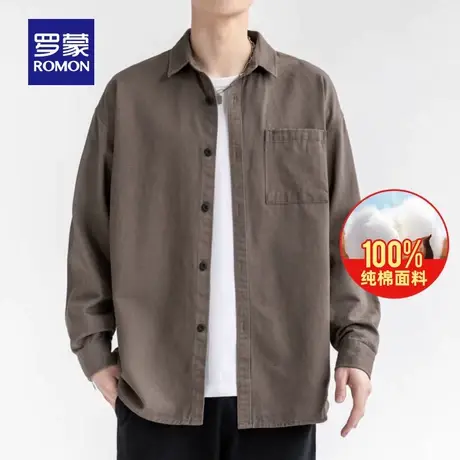 【纯棉】罗蒙男士长袖衬衫2023春季新款商务休闲工装宽松日系衬衣商品大图