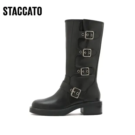 思加图新款机车靴时尚骑士靴空姐靴高筒靴女皮靴EFT02DG2图片