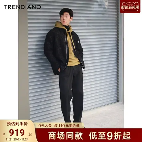 TRENDIANO官方撞色珠线绣锥形百搭休闲西裤男裤潮2023新款冬季商品大图