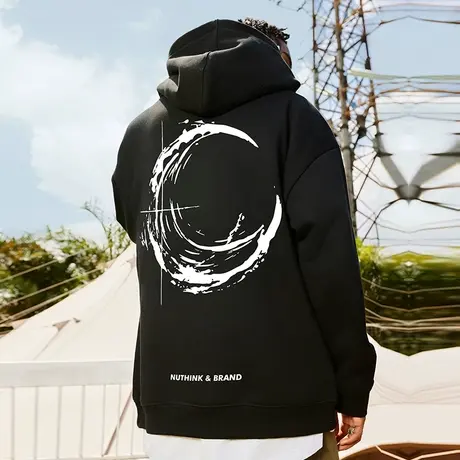Nuthink美式街头涂鸦月亮连帽卫衣男潮宽松ins潮流春季情侣款上衣商品大图