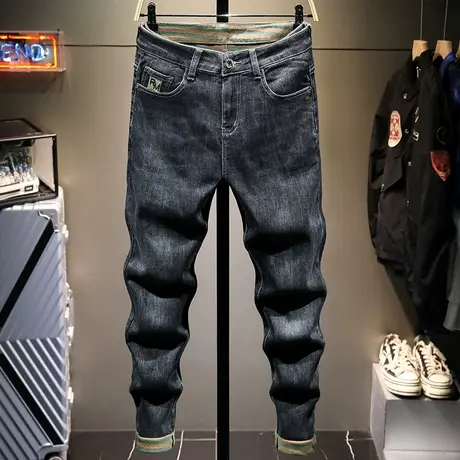 秋季新款蓝黑色牛仔裤男直筒宽松百搭男士休闲长裤修身小脚百搭款图片