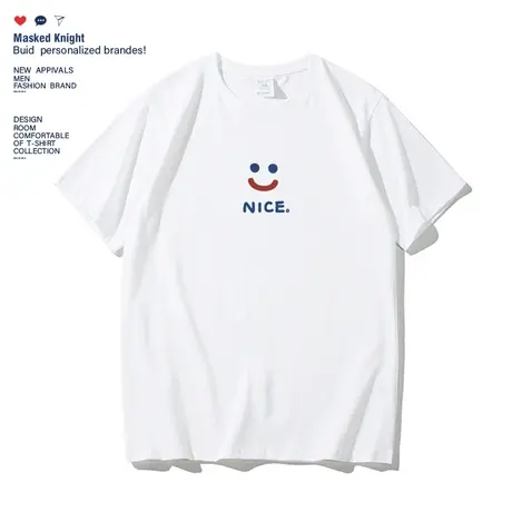 2023夏季港风小清新简约笑脸t恤短袖男女款情侣装学生纯棉体恤衫商品大图