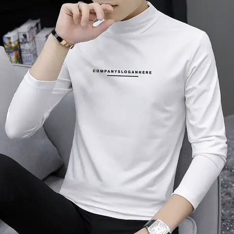 莫代尔半高领长袖t恤男士打底衫秋衣男潮流内搭中领小衫秋季上衣商品大图