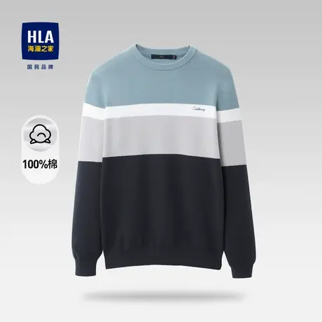 HLA/海澜之家纯棉质地针织衫修身圆领水洗字母印花舒适耐穿毛衣男图片