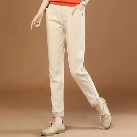 韩潮袭人松紧腰杏色百搭休闲长裤女2024春新款修身显瘦小脚哈伦裤图片