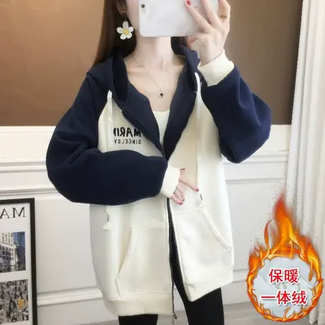 2023年新款爆款秋季女装拼色连帽卫衣女春秋冬季oversize上衣外套商品大图