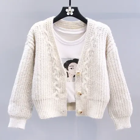 复古慵懒风毛衣外套女秋冬2023新款宽松高级感软糯短款针织开衫商品大图